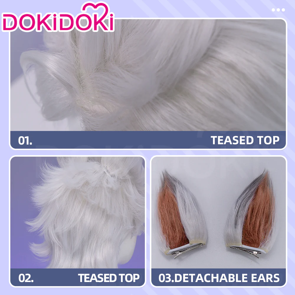 【Ready For Ship】DokiDoki Game Cosplay Wig Short Curly Silver Hair Wolf - Image 4
