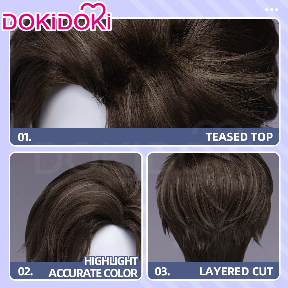 【Ready For Ship】【Small Area Front Lace】DokiDoki Game Cosplay Wig Short Dark Brown Hair - Image 5