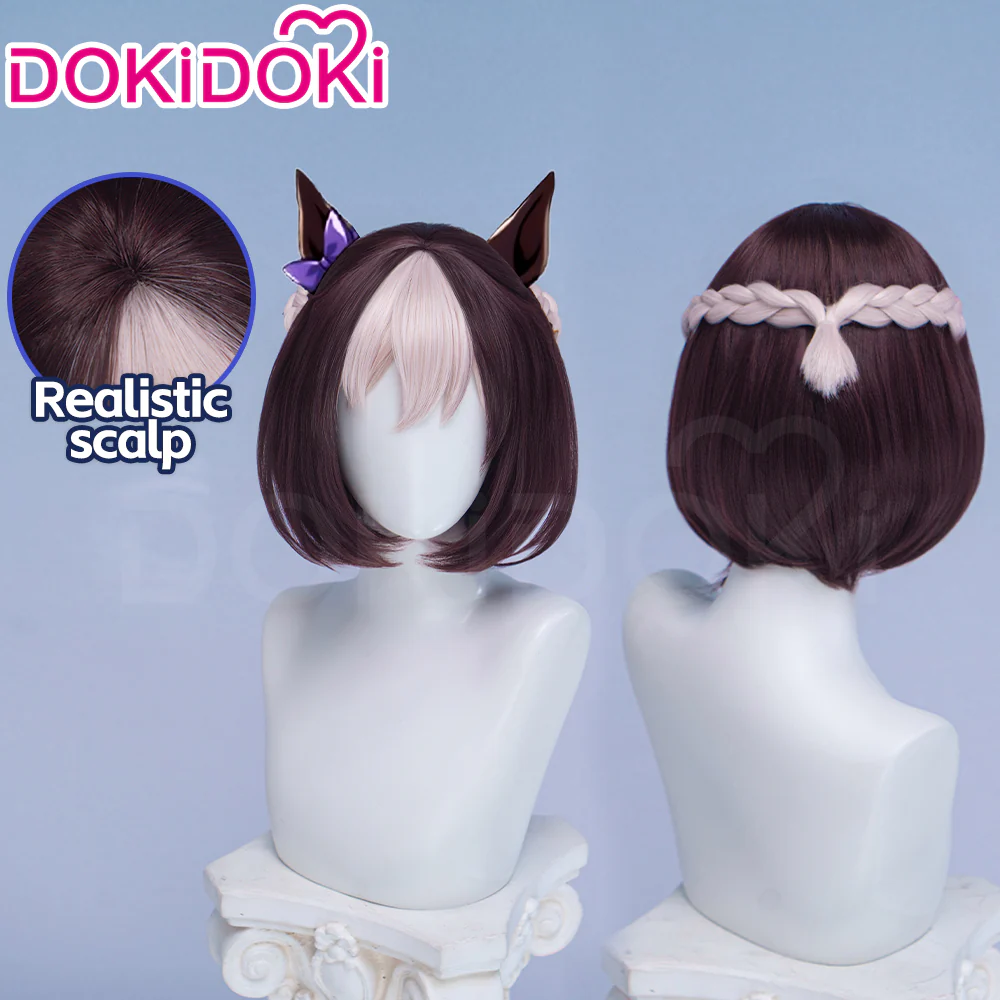 【Ready For Ship】DokiDoki Game Cosplay Wig Short Straight Brown White Highlight Hair