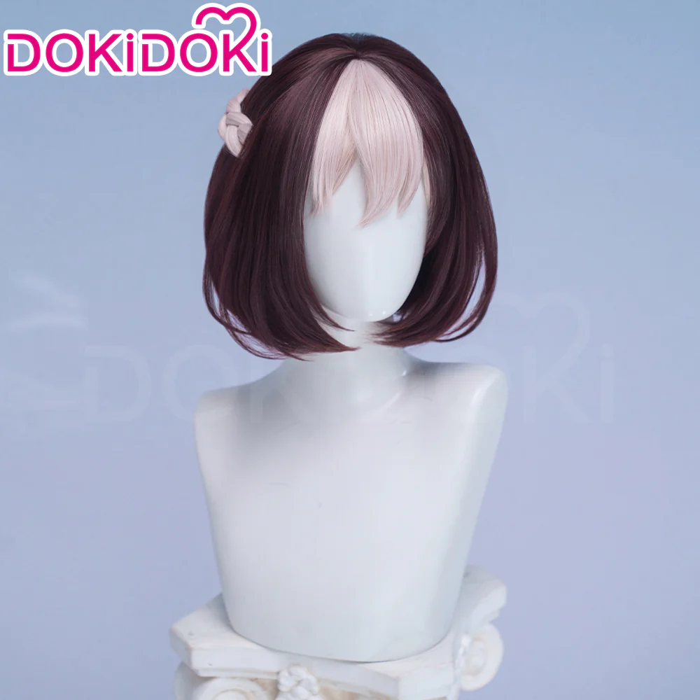 【Ready For Ship】DokiDoki Game Cosplay Wig Short Straight Brown White Highlight Hair - Image 3