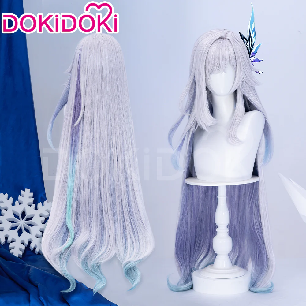 DokiDoki Game Genshin Impact Cosplay Skirk Wig Long Curly Purple Gradient Hair / Fake Eyelashes - Image 2