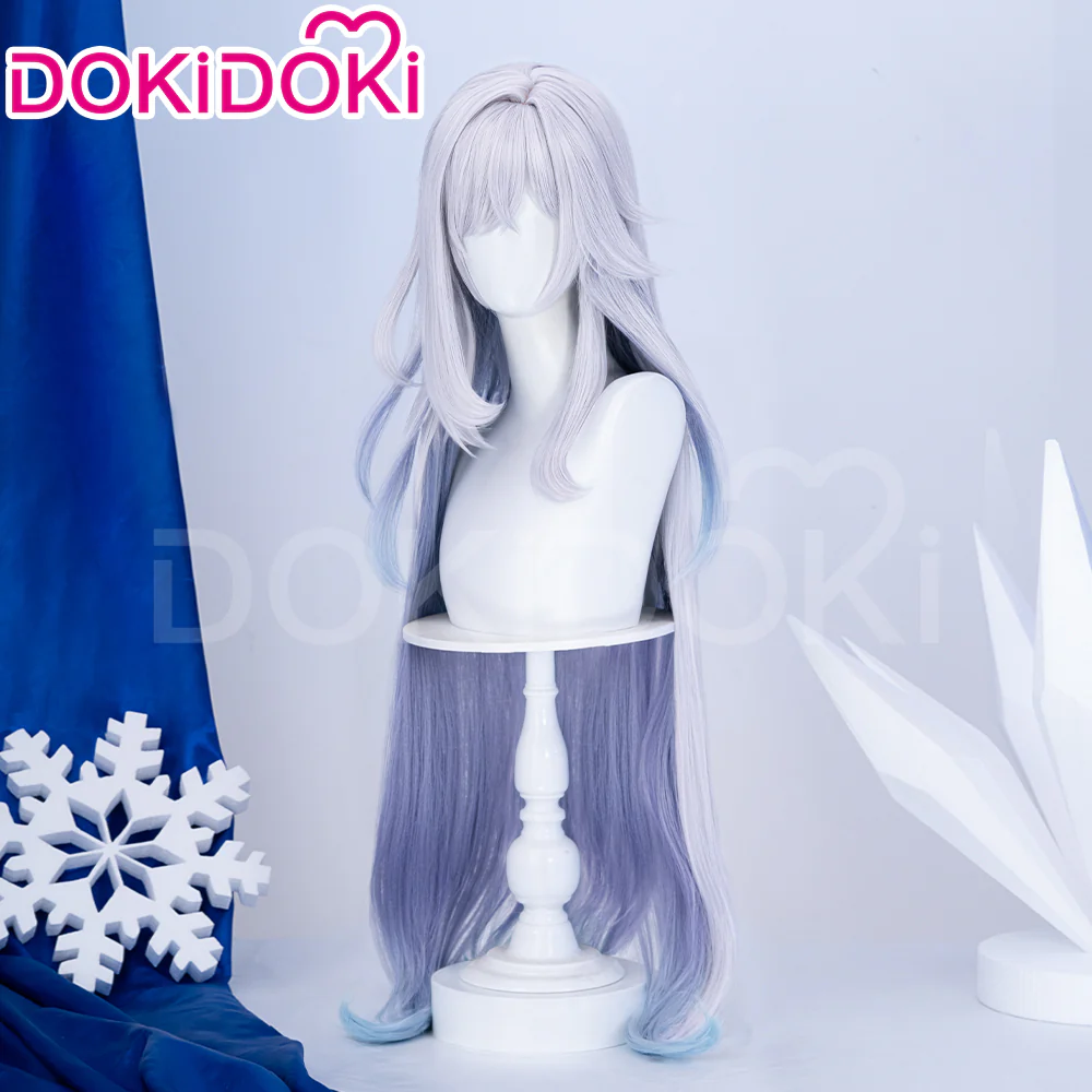 DokiDoki Game Genshin Impact Cosplay Skirk Wig Long Curly Purple Gradient Hair / Fake Eyelashes - Image 3