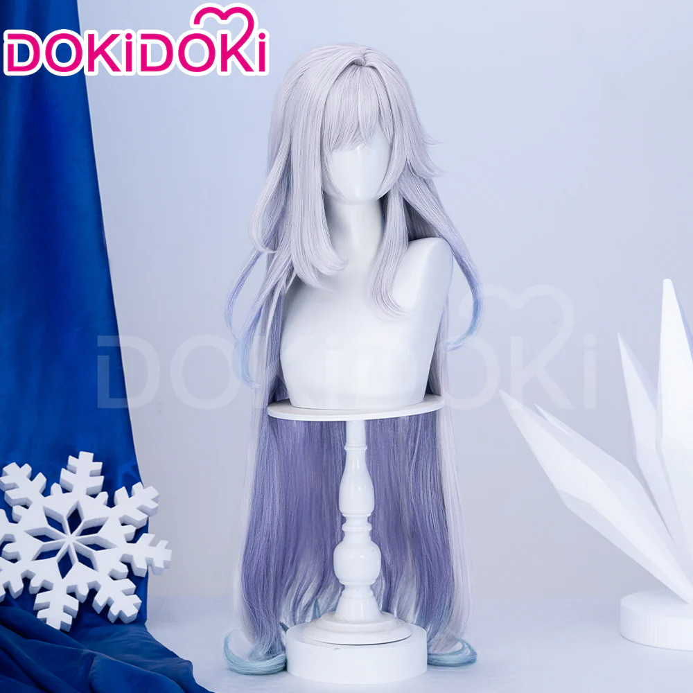 DokiDoki Game Genshin Impact Cosplay Skirk Wig Long Curly Purple Gradient Hair / Fake Eyelashes - Image 4