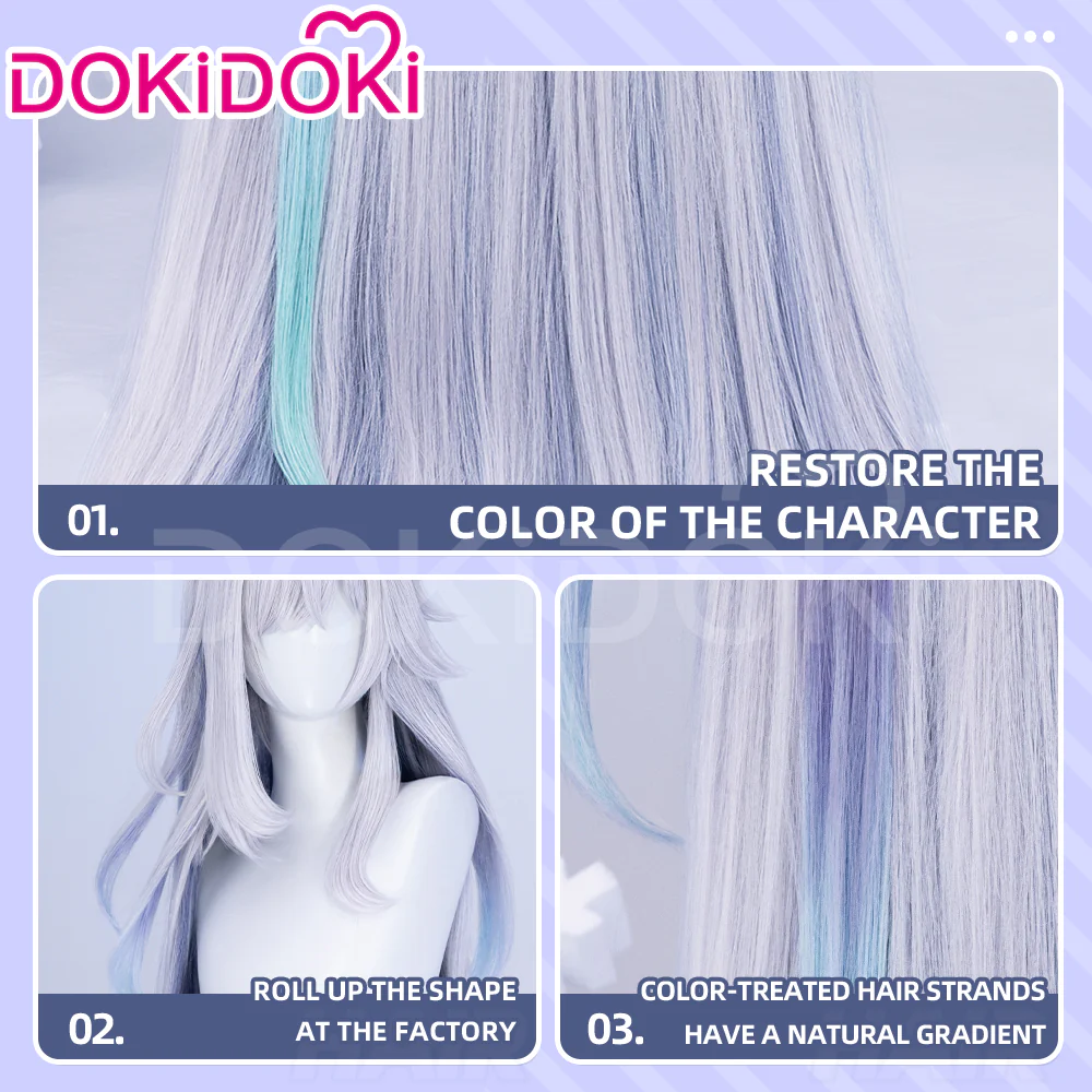 DokiDoki Game Genshin Impact Cosplay Skirk Wig Long Curly Purple Gradient Hair / Fake Eyelashes - Image 6