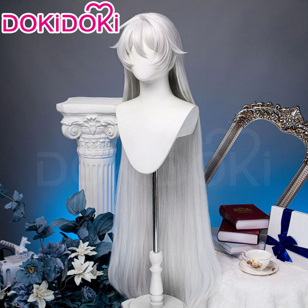 DokiDoki Game Genshin Impact Cosplay Asmoday Wig Long Straight Silver Hair Ruler of Space Song of the Welkin Moon - Image 2