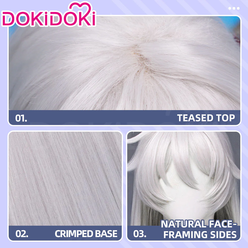 DokiDoki Game Genshin Impact Cosplay Asmoday Wig Long Straight Silver Hair Ruler of Space Song of the Welkin Moon - Image 4