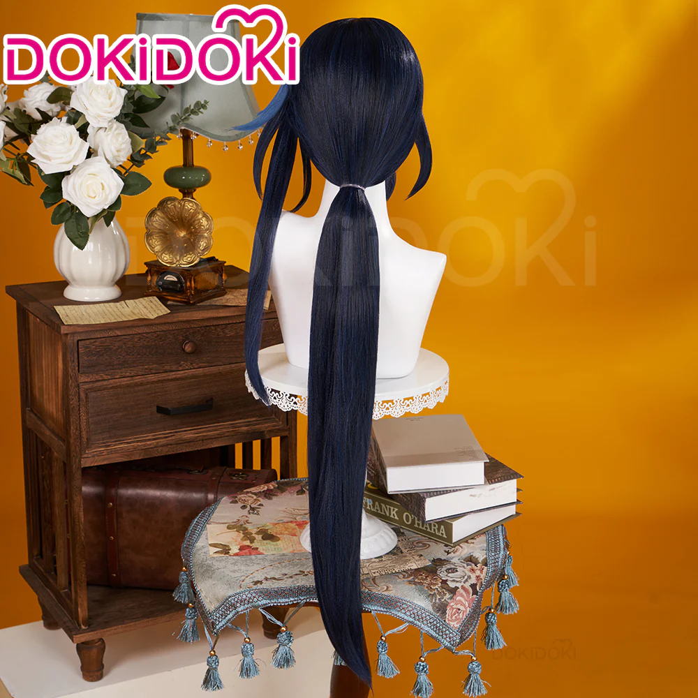 【Ready For Ship】DokiDoki Game Genshin Impact Cosplay Clorinde Wig Long Blue Pony Tail Fontaine/ Earring - Image 3