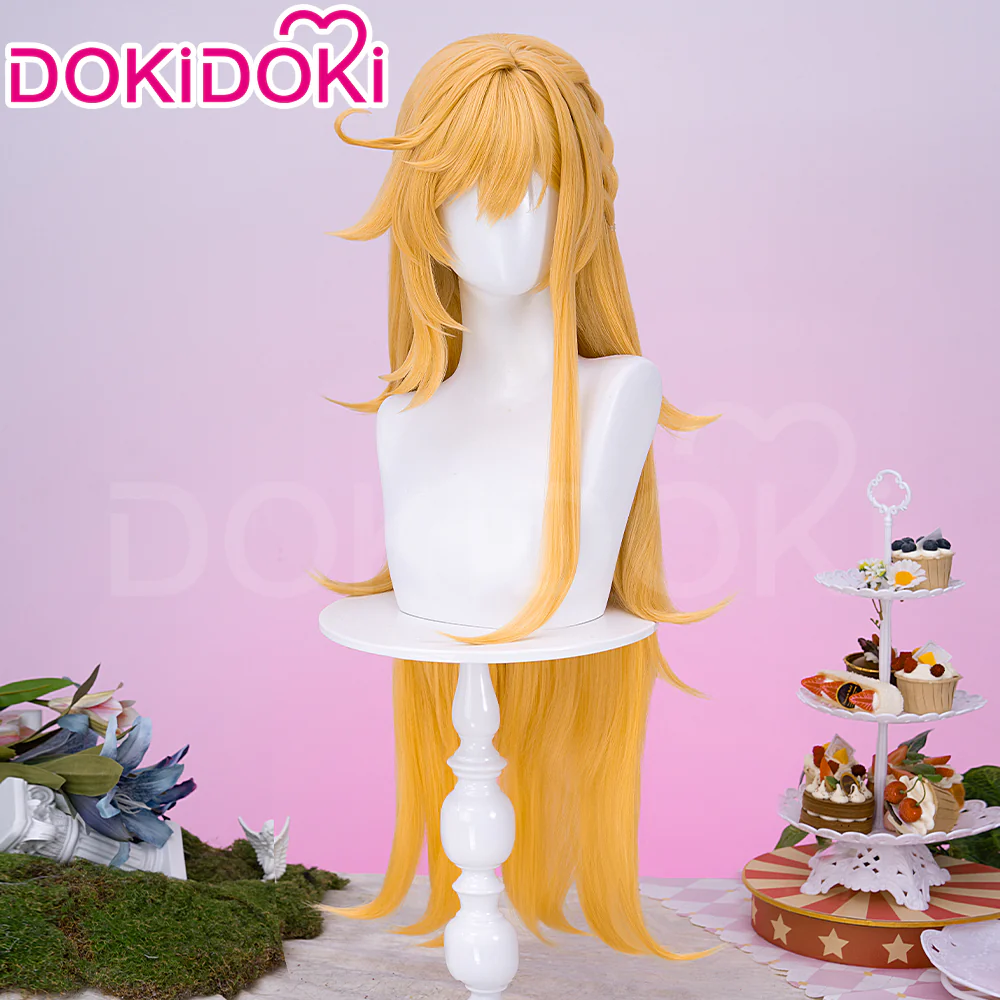 【Ready For Ship】DokiDoki Game Genshin Impact Cosplay Escoffier Wig Long Straight Yellow Hair - Image 3