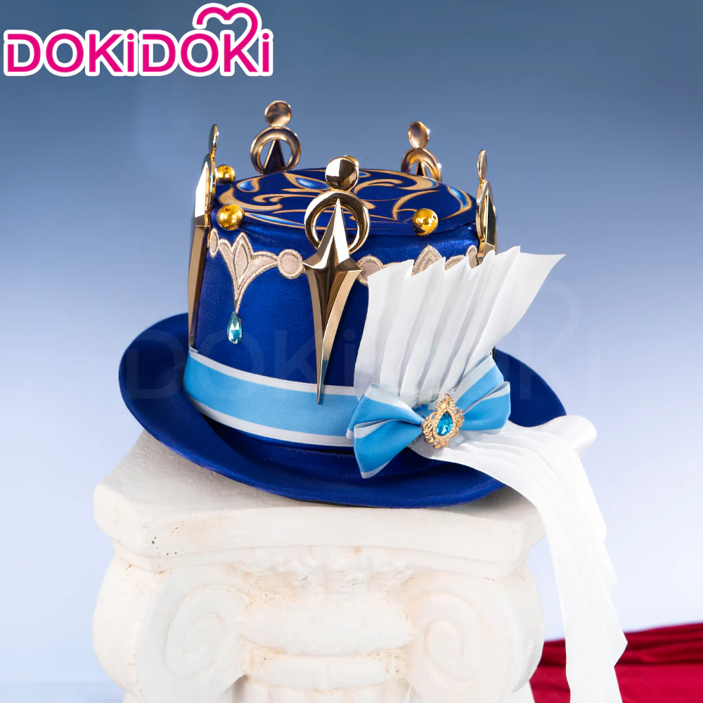 【Ready For Ship】DokiDoki Game Genshin Impact Cosplay Fontaine Focalors Wig Long White Blue Curly Furina Wig / Fake Eyelashes / Hat/ Wefts - Image 10