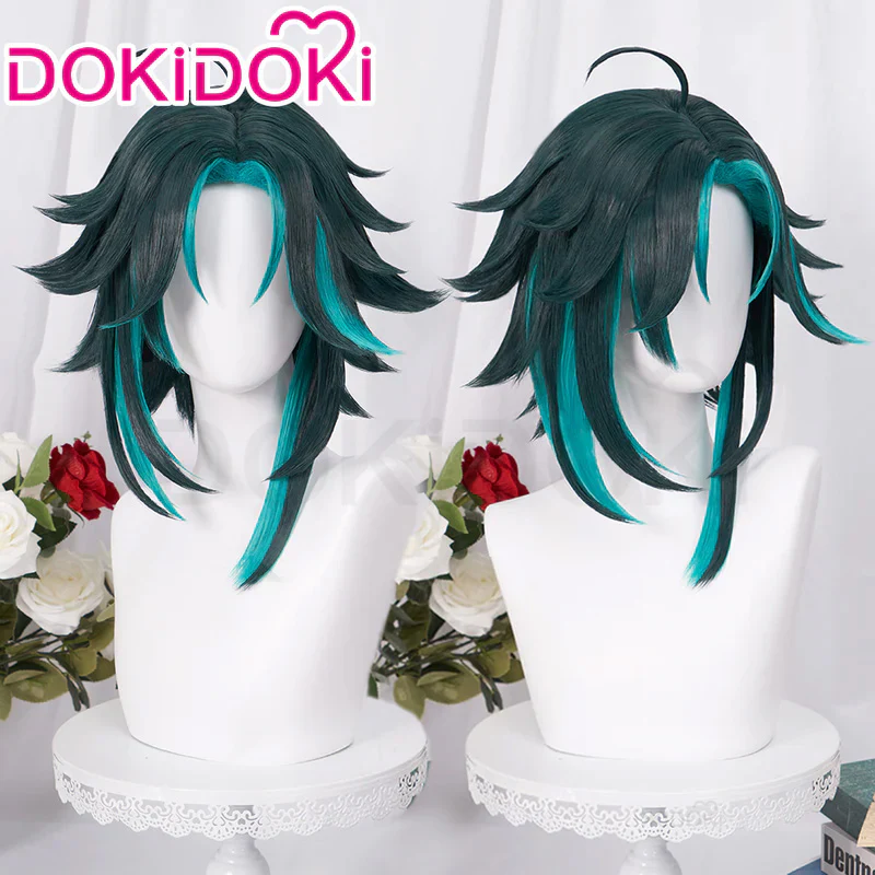 【Ready For Ship】DokiDoki Game Genshin Impact Cosplay Xiao Wig Hair Short Green Wig