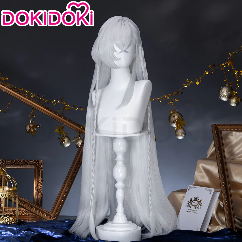DokiDoki Game Genshin Impact Cosplay Istaroth Wig Long Straight Silver Hair - Image 3