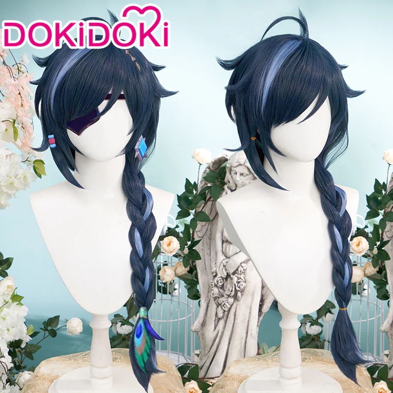 【Ready For Ship】DokiDoki Game Genshin Impact Cosplay Kaeya Wig Long Straight Blue Highlight Hair