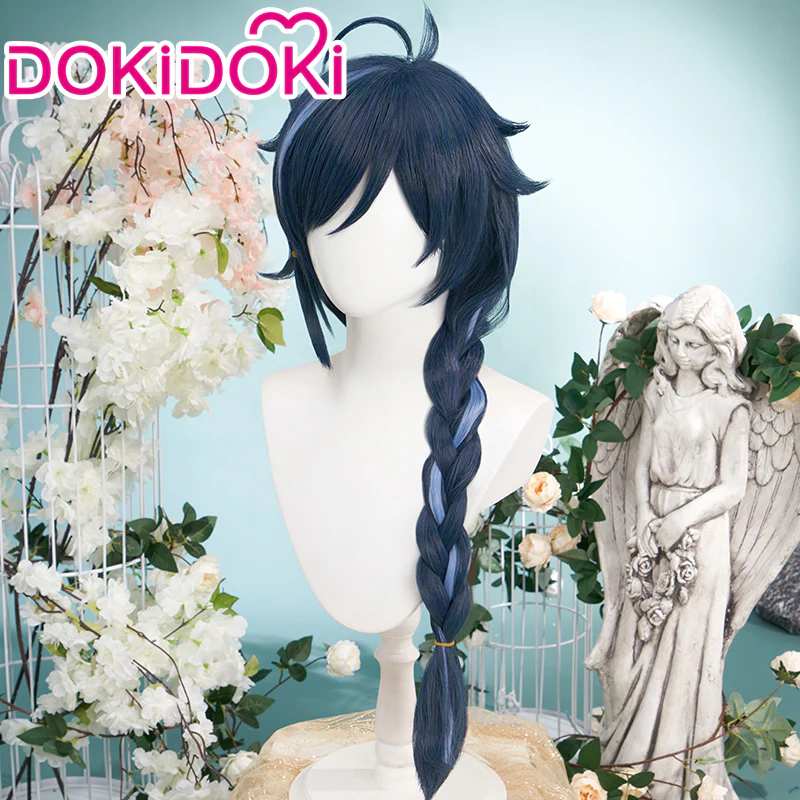 【Ready For Ship】DokiDoki Game Genshin Impact Cosplay Kaeya Wig Long Straight Blue Highlight Hair - Image 2
