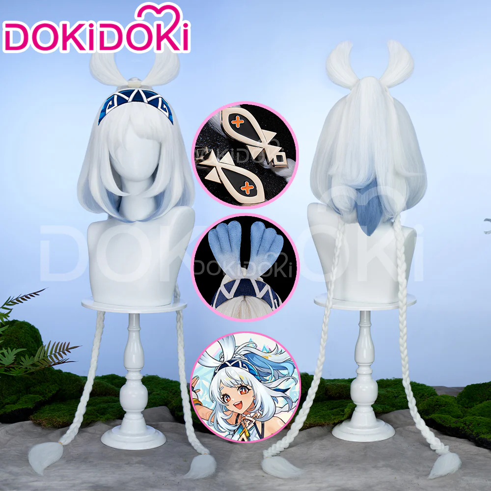 【Partially Ready For Ship】DokiDoki Game Genshin Impact Cosplay Mualani Wig / Accessories Headwear Long Straight White Blue Hair Natlan