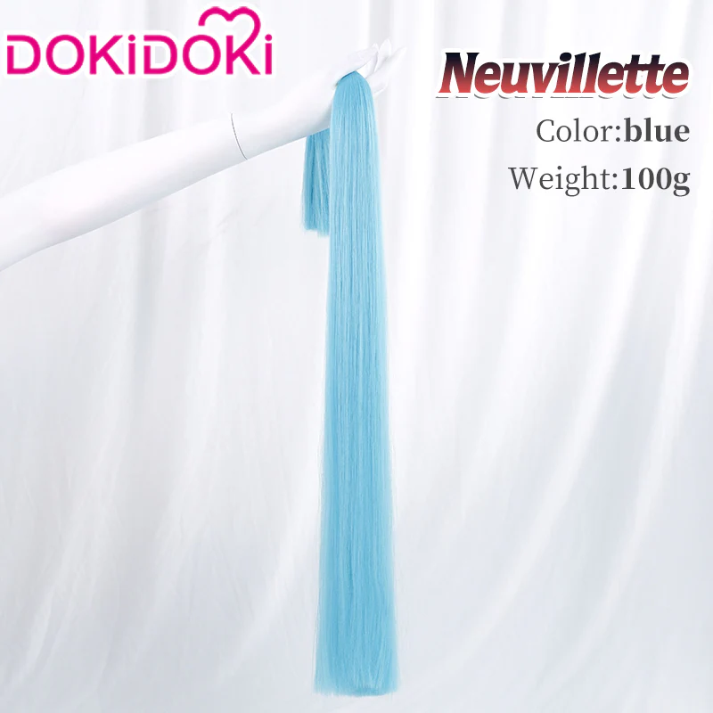 【Partially Ready For Ship】DokiDoki Game Genshin Impact Cosplay Fontaine Neuvillette Wig Long Grey Blue Highlight / Lightstrip / Wefts Melusent Gift - Image 13