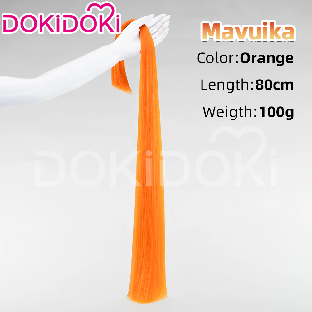 DokiDoki Game Genshin Impact Cosplay Pyro Archon Mavuika Wig / Light Strips/ Wefts / Earclip / Glasses Natlan Long Curly Orange - Image 18