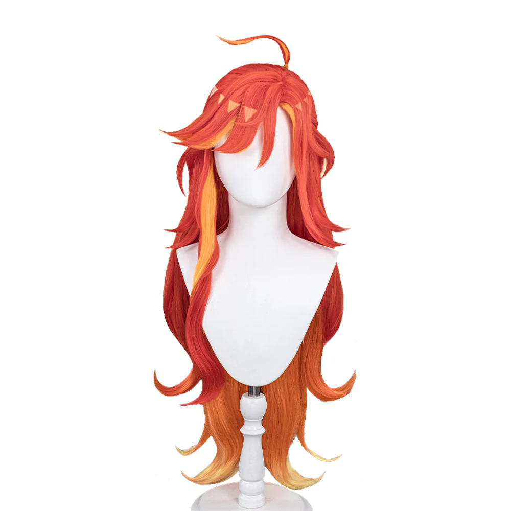 DokiDoki Game Genshin Impact Cosplay Pyro Archon Mavuika Wig / Light Strips/ Wefts / Earclip / Glasses Natlan Long Curly Orange - Image 8
