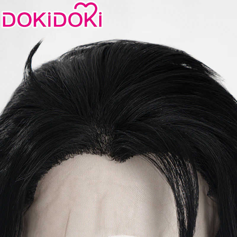 【Ready For Ship】DokiDoki Game Genshin Impact Cosplay Wig Cosplay Pantalone Wig Front Lace Curly Black/ Glasses - Image 4