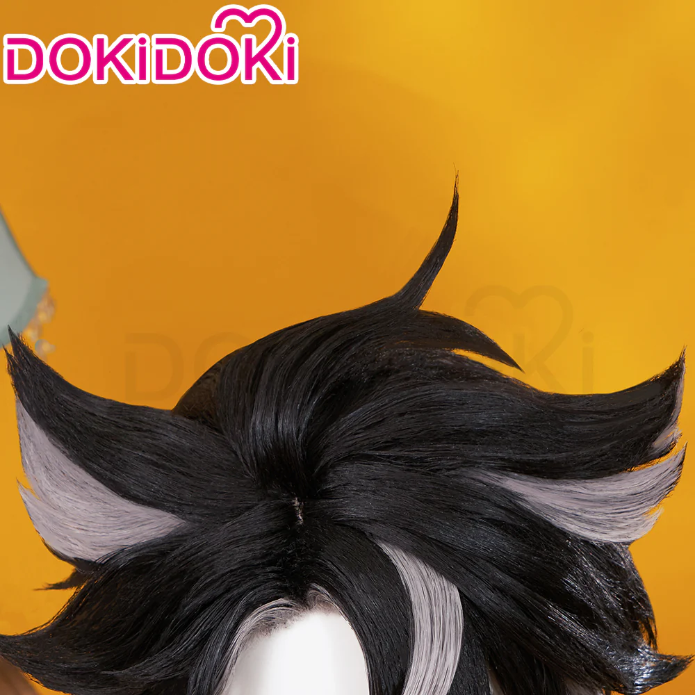 【Ready For Ship】DokiDoki Game Genshin Impact Cosplay Fontaine Wriothesley Wig Short Black Grey / Earring / Wefts - Image 4
