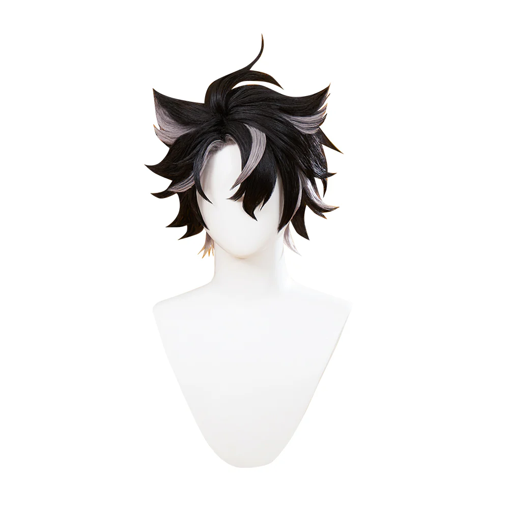 【Ready For Ship】DokiDoki Game Genshin Impact Cosplay Fontaine Wriothesley Wig Short Black Grey / Earring / Wefts - Image 7