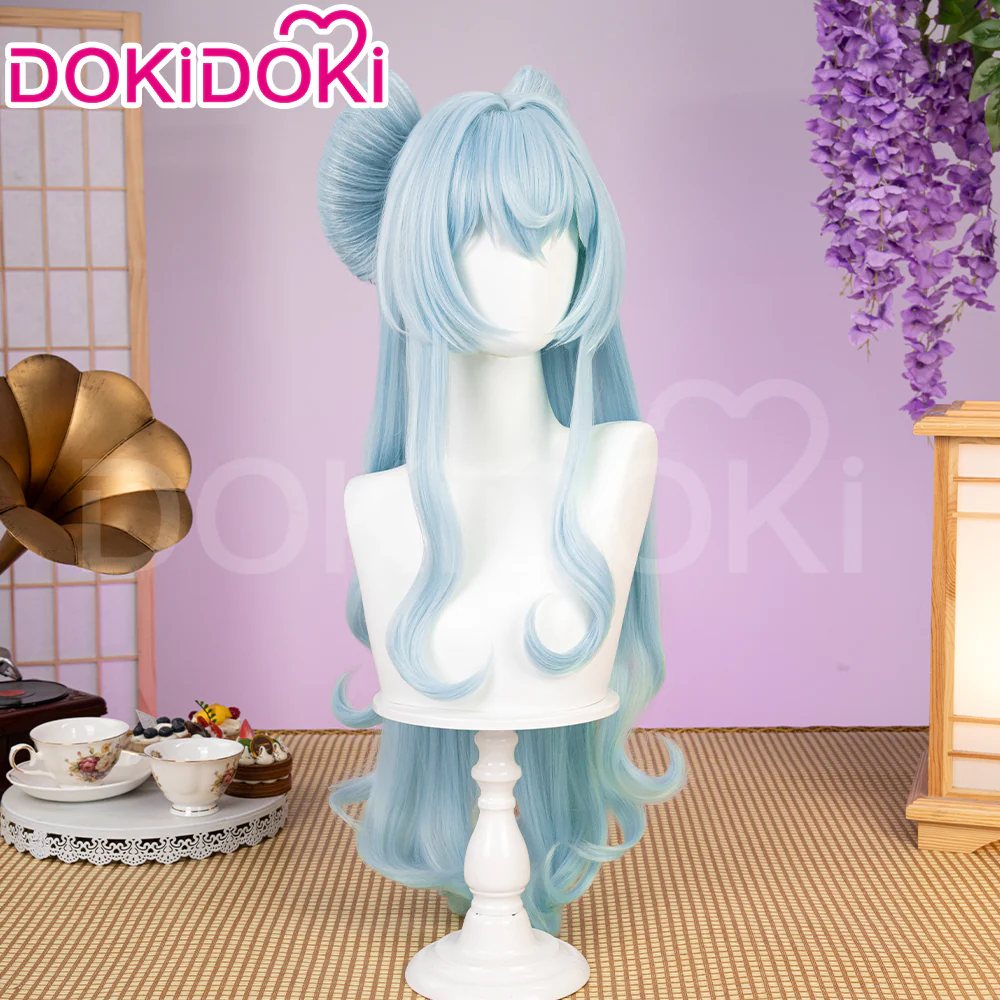 【Ready For Ship】DokiDoki Game Genshin Impact Cosplay Yumemizuki Mizuki Wig / Headwear / Ears Long Curly Blue Hair - Image 3