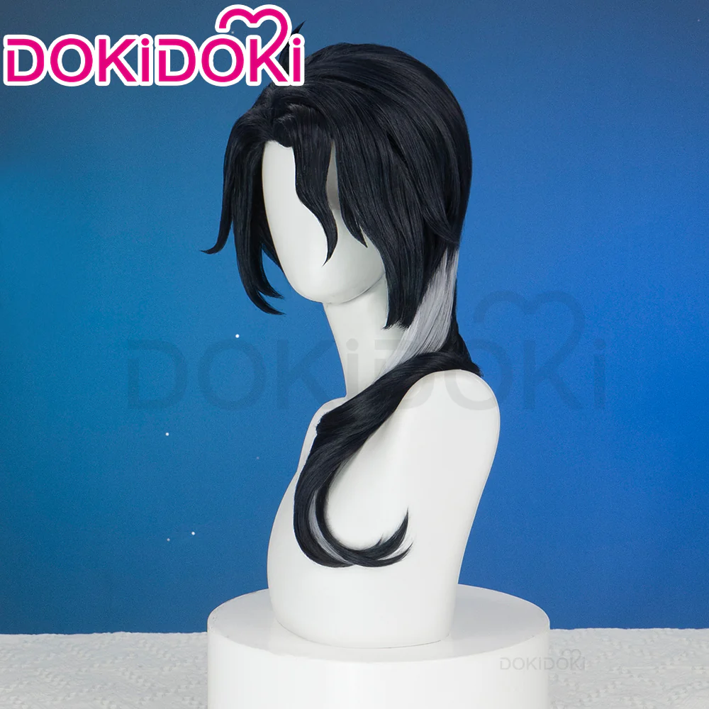 DokiDoki Game Genshin Impact Fatui Harbinger Cosplay Wig Pierr Pantalone Short Curly Black Wig/Glasses - Image 5