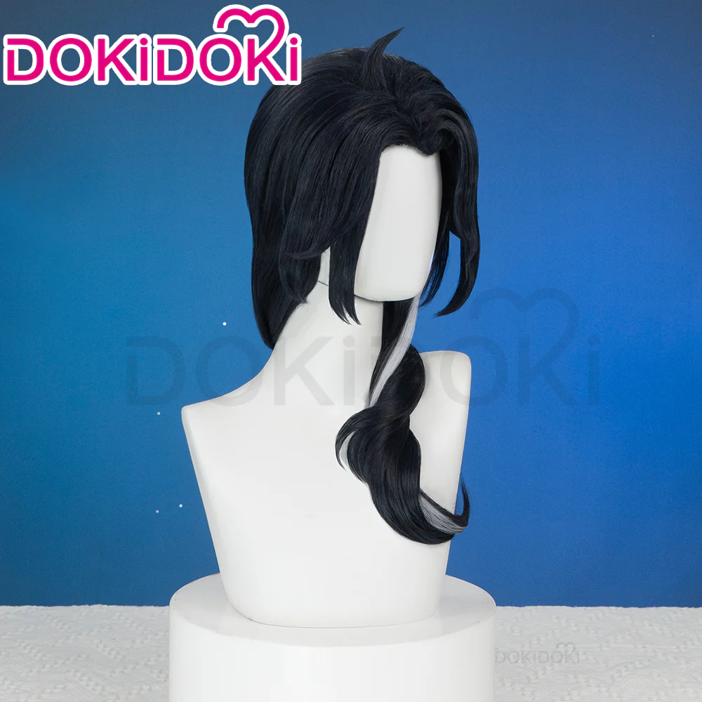 DokiDoki Game Genshin Impact Fatui Harbinger Cosplay Wig Pierr Pantalone Short Curly Black Wig/Glasses - Image 6