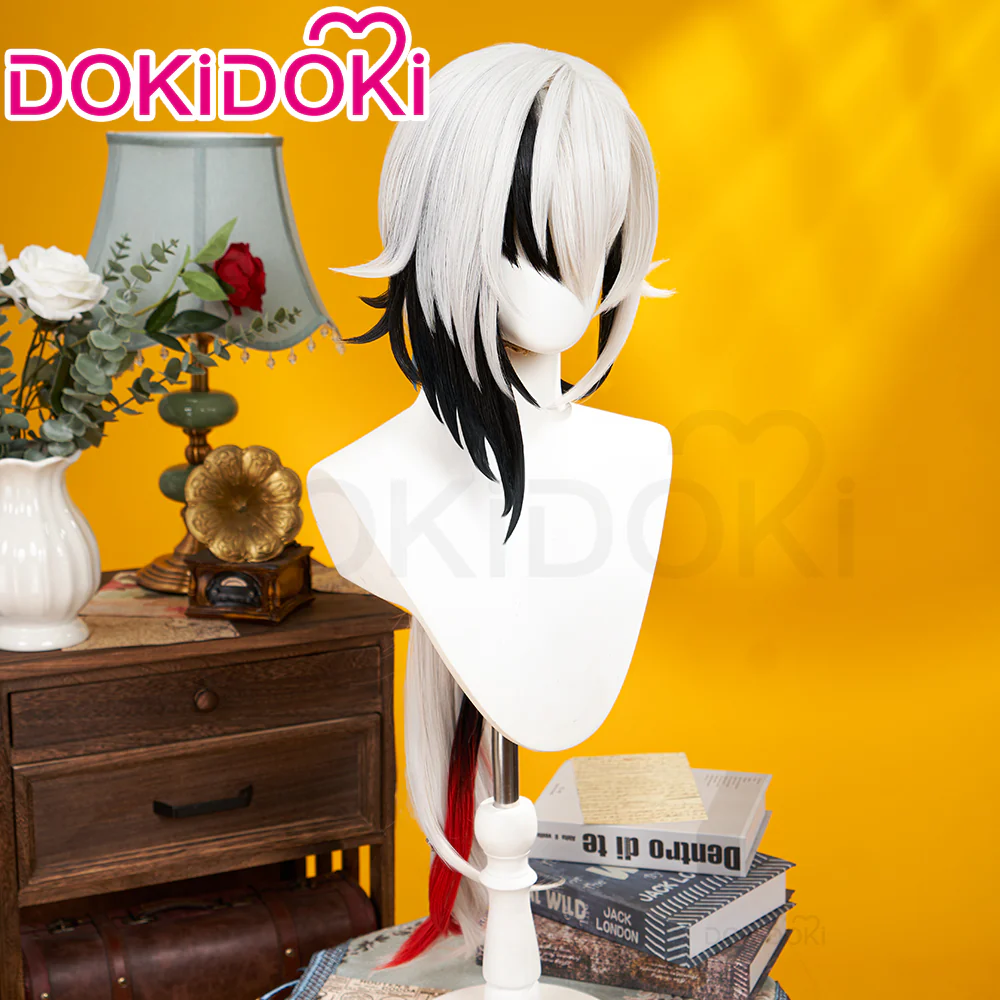 【Partially Ready For Ship】DokiDoki Game Genshin Impact Fontaine Fatui Harbinger Cosplay The Knave Arlecchino Wig Long Straight White Red Gradient Hair / Ear Clip / Wefts / Childhood Ver. / Youth Ver. / Boss Ver. - Image 10