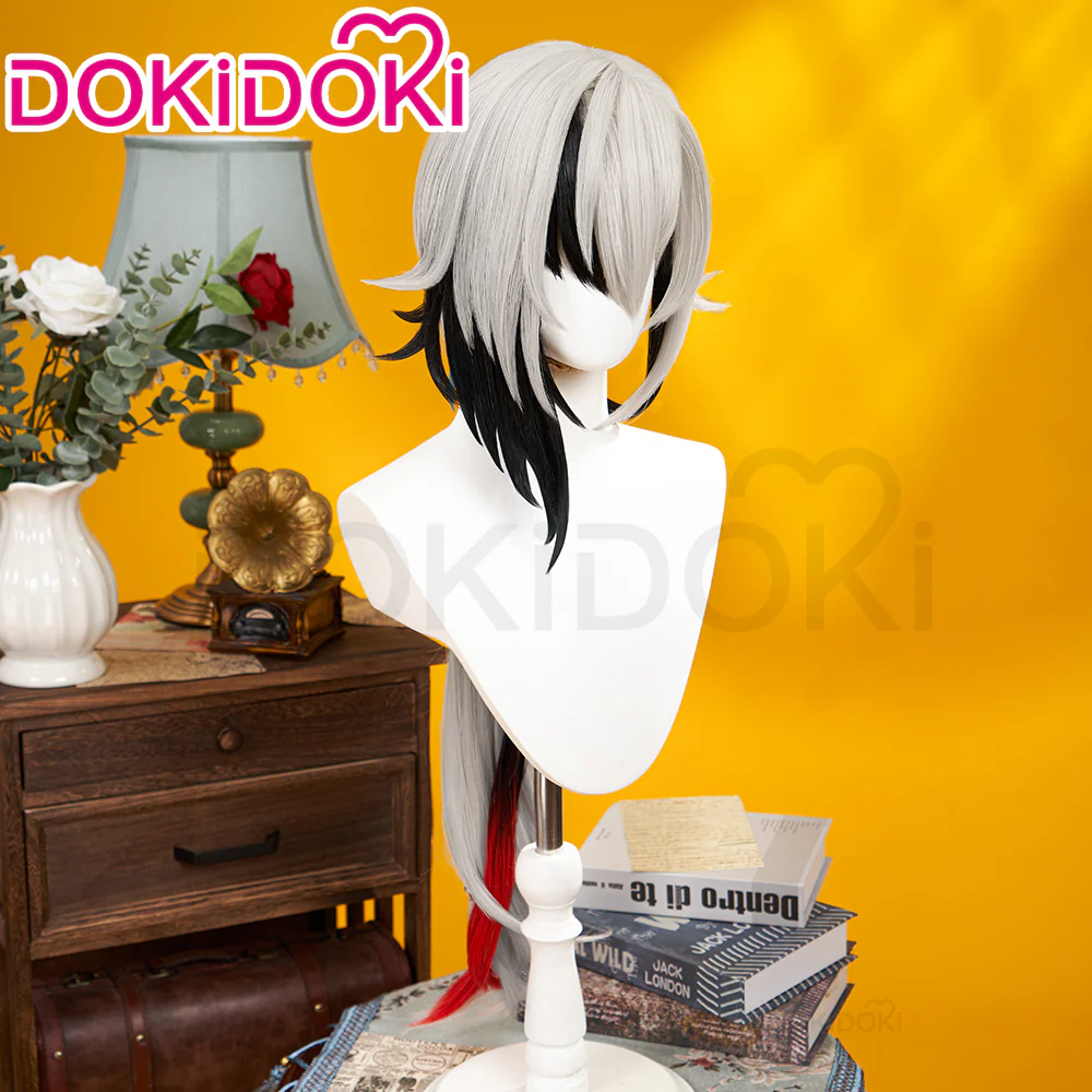 【Partially Ready For Ship】DokiDoki Game Genshin Impact Fontaine Fatui Harbinger Cosplay The Knave Arlecchino Wig Long Straight White Red Gradient Hair / Ear Clip / Wefts / Childhood Ver. / Youth Ver. / Boss Ver. - Image 5