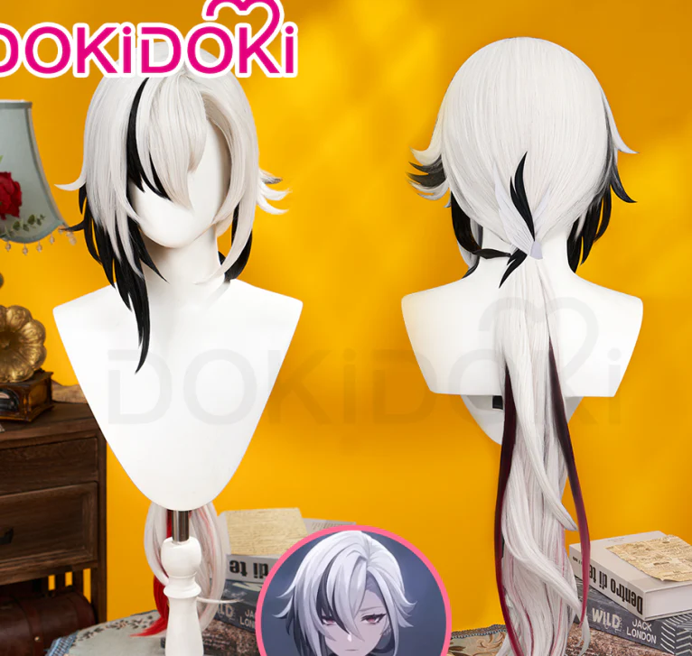 【Partially Ready For Ship】DokiDoki Game Genshin Impact Fontaine Fatui Harbinger Cosplay The Knave Arlecchino Wig Long Straight White Red Gradient Hair / Ear Clip / Wefts / Childhood Ver. / Youth Ver. / Boss Ver. - Image 9