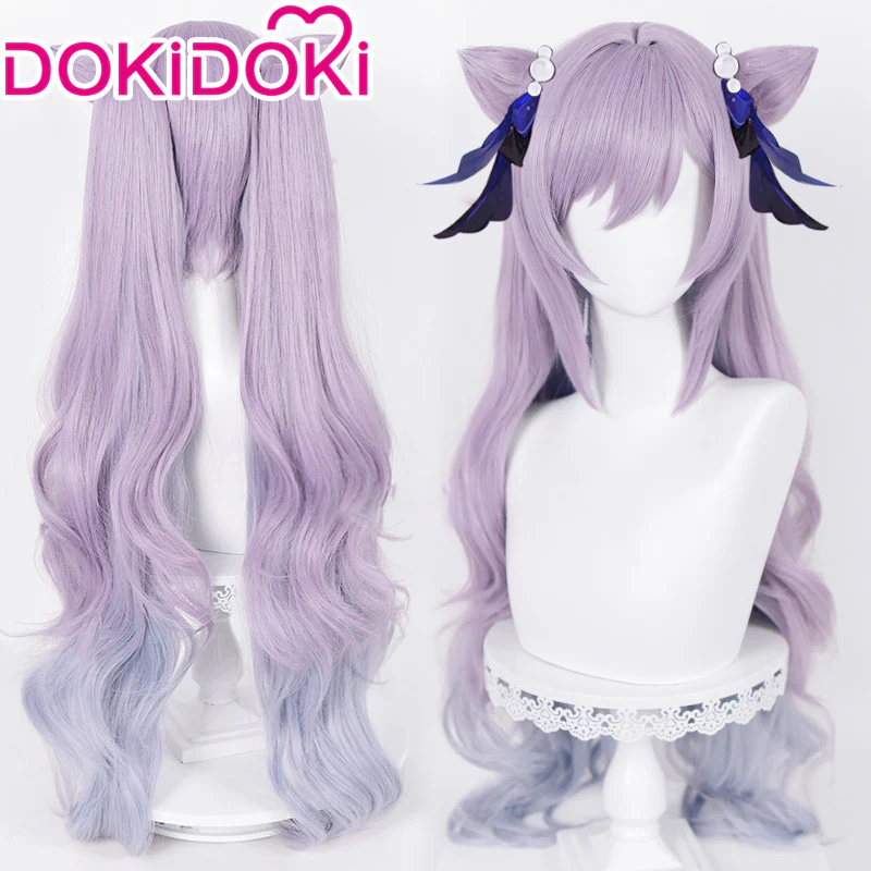 DokiDoki Game Genshin Impact Keqing Cosplay Wig Opulent Splendor Ke Qing Gradient Ver Long Curly Purple