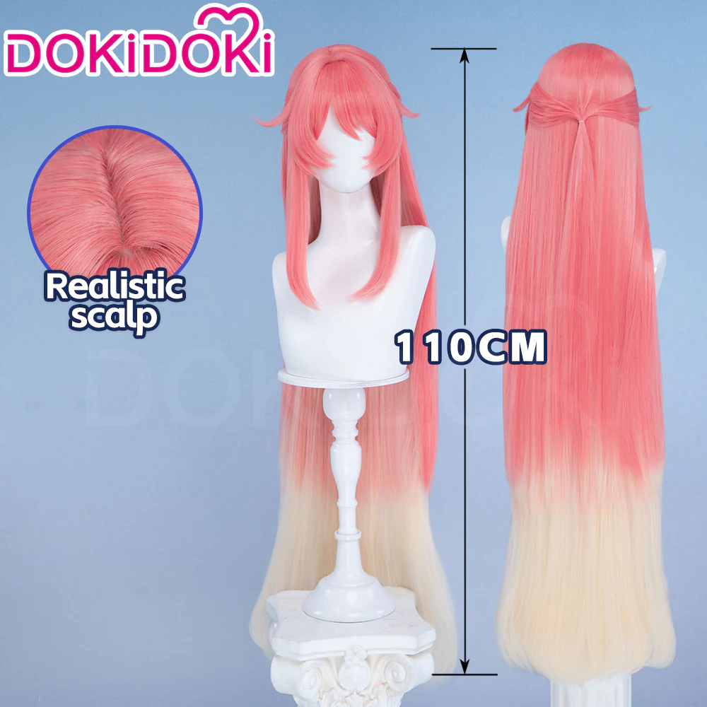 DokiDoki Game Genshin Impact Sonnet Wig Long Straight Pink Blonde Gradient Hair