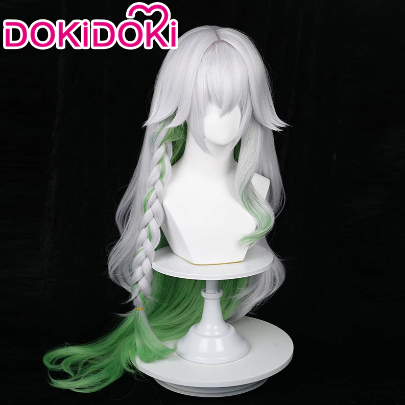 【Ready For Ship】DokiDoki Game Genshin Impact The Greater Lord Rukkhadevata cosplay wig Long Curly Silver Green Nahida - Image 3