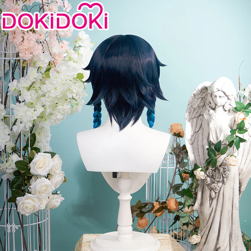 【Ready For Ship】【Gradient Ver】DokiDoki Game Genshin Impact Venti Cosplay Wig Black Blue Wig/ Head Accessory - Image 4
