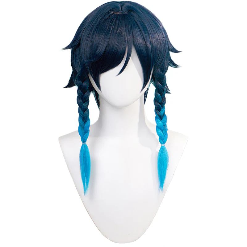 【Ready For Ship】【Gradient Ver】DokiDoki Game Genshin Impact Venti Cosplay Wig Black Blue Wig/ Head Accessory - Image 6