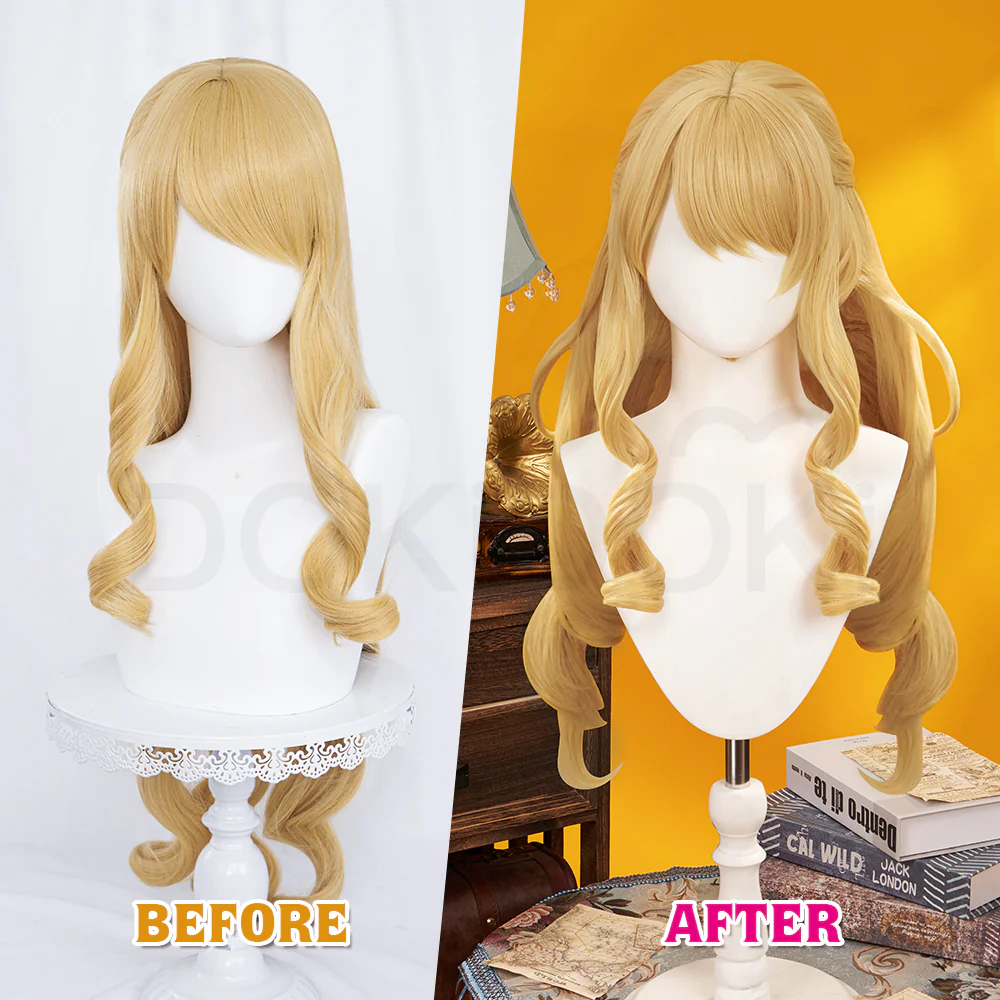 【Partially Ready For Ship】DokiDoki Game Genshin Impact Wig Cosplay Fontaine Navia Cosplay Wig Long Curly Yellow Hair / Sunglasses/ Weft - Image 2