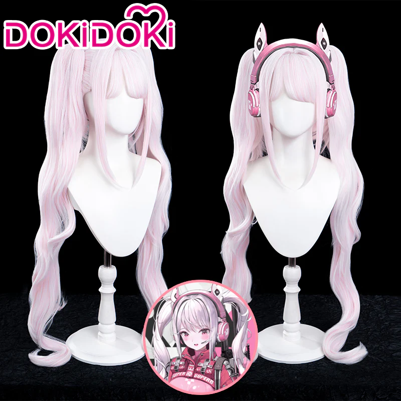 【Ready For Ship】DokiDoki Game Cosplay Wig Long Curly Pink Hair Twin Tails