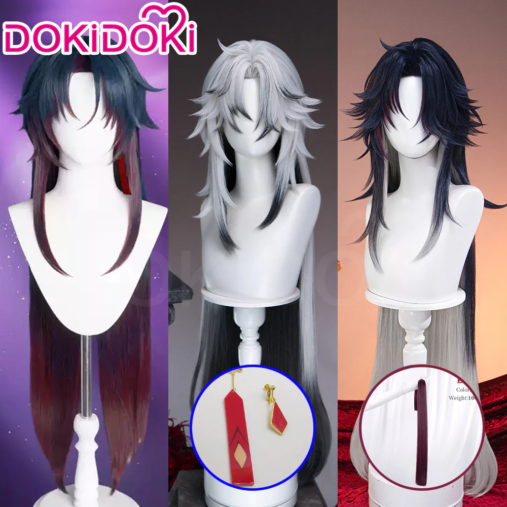 【Ready For Ship】DokiDoki Game Honkai: Star Rail Cosplay Blade Wig Long Straight Red & Blue  Hair/Wefts/ Earring