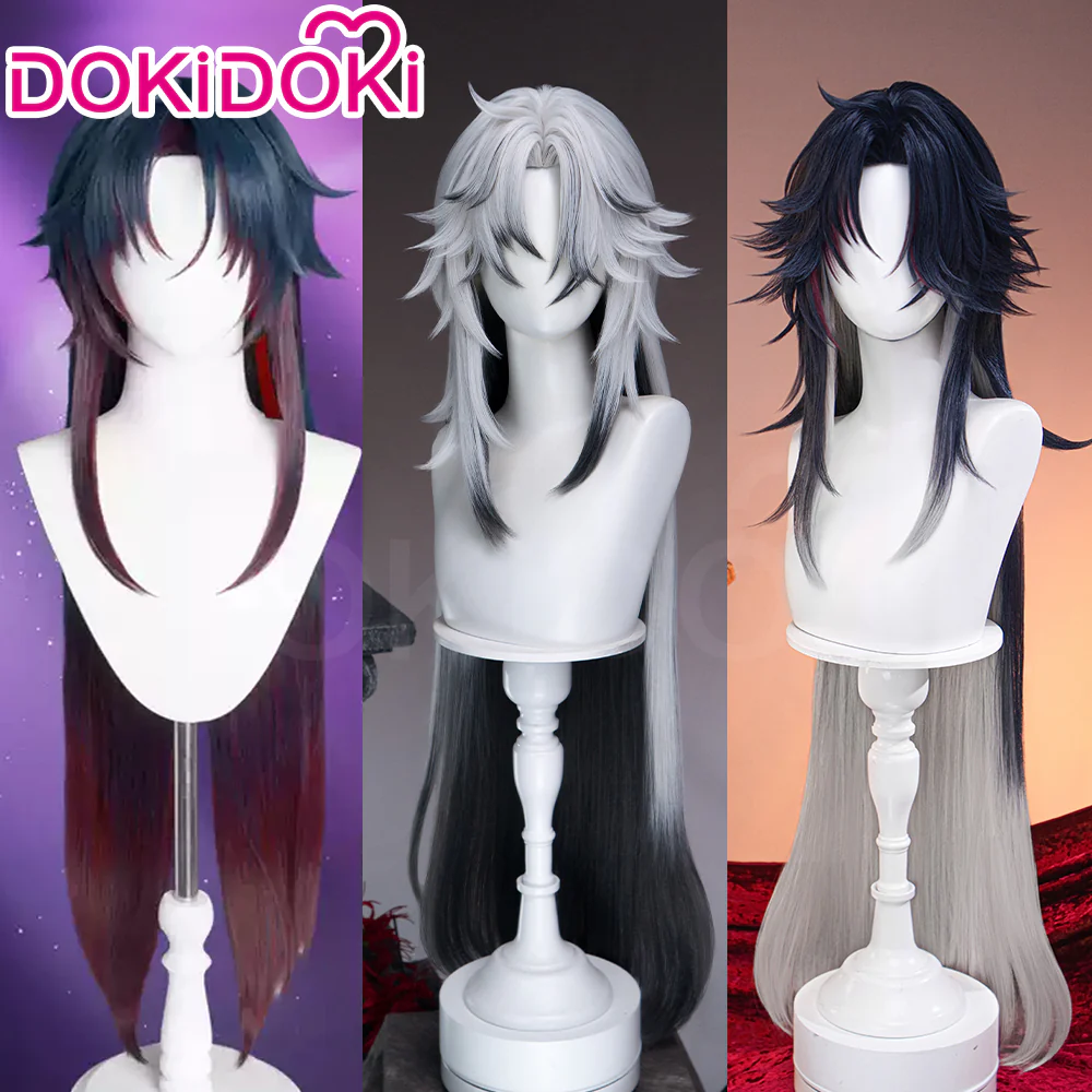 【Ready For Ship】DokiDoki Game Honkai: Star Rail Cosplay Blade Wig Long Straight Red & Blue  Hair/Wefts/ Earring - Image 2