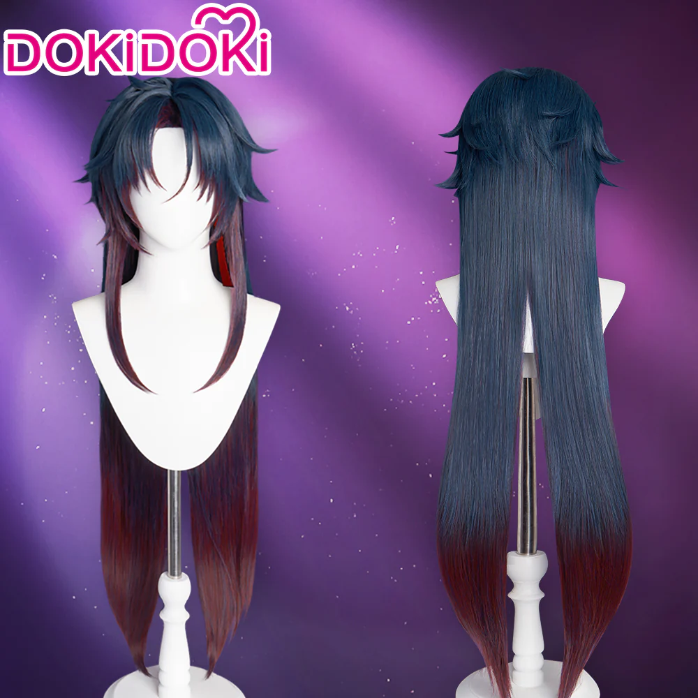 【Ready For Ship】DokiDoki Game Honkai: Star Rail Cosplay Blade Wig Long Straight Red & Blue  Hair/Wefts/ Earring - Image 3