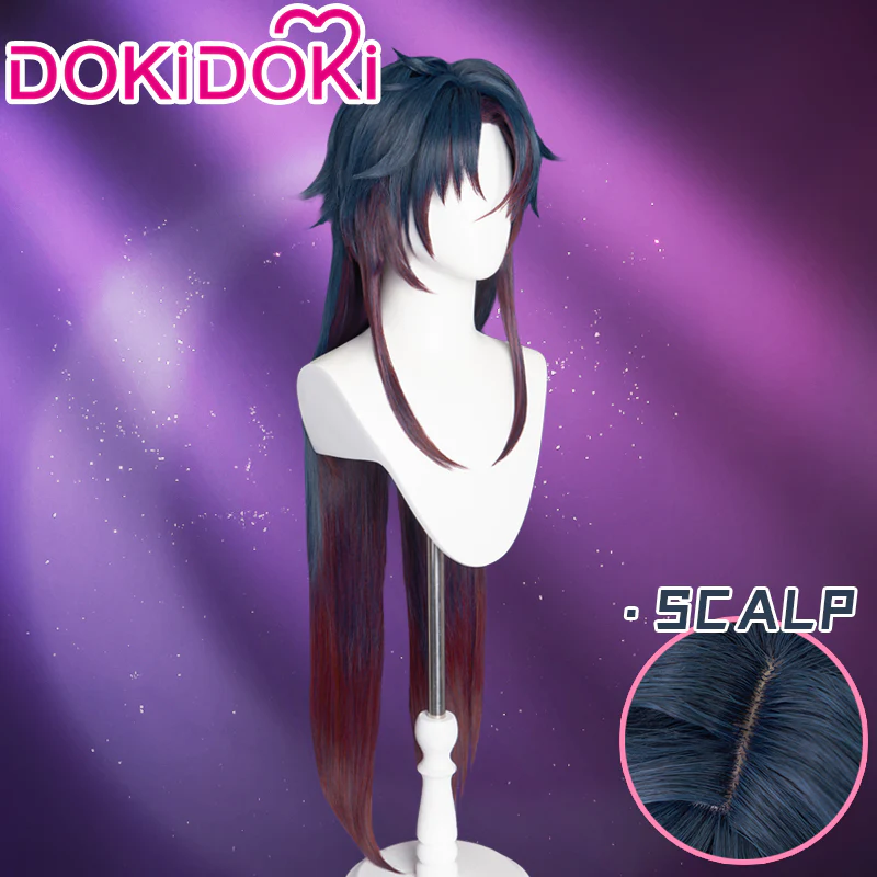 【Ready For Ship】DokiDoki Game Honkai: Star Rail Cosplay Blade Wig Long Straight Red & Blue  Hair/Wefts/ Earring - Image 4