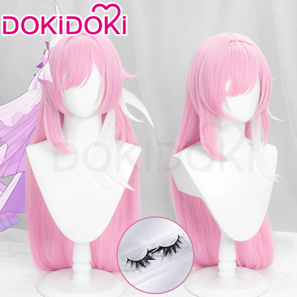 【Ready For Ship】DokiDoki Game Honkai Impact 3 Cosplay Elysia Cosplay Wig / Eyelashes Long Straight Pink Hair