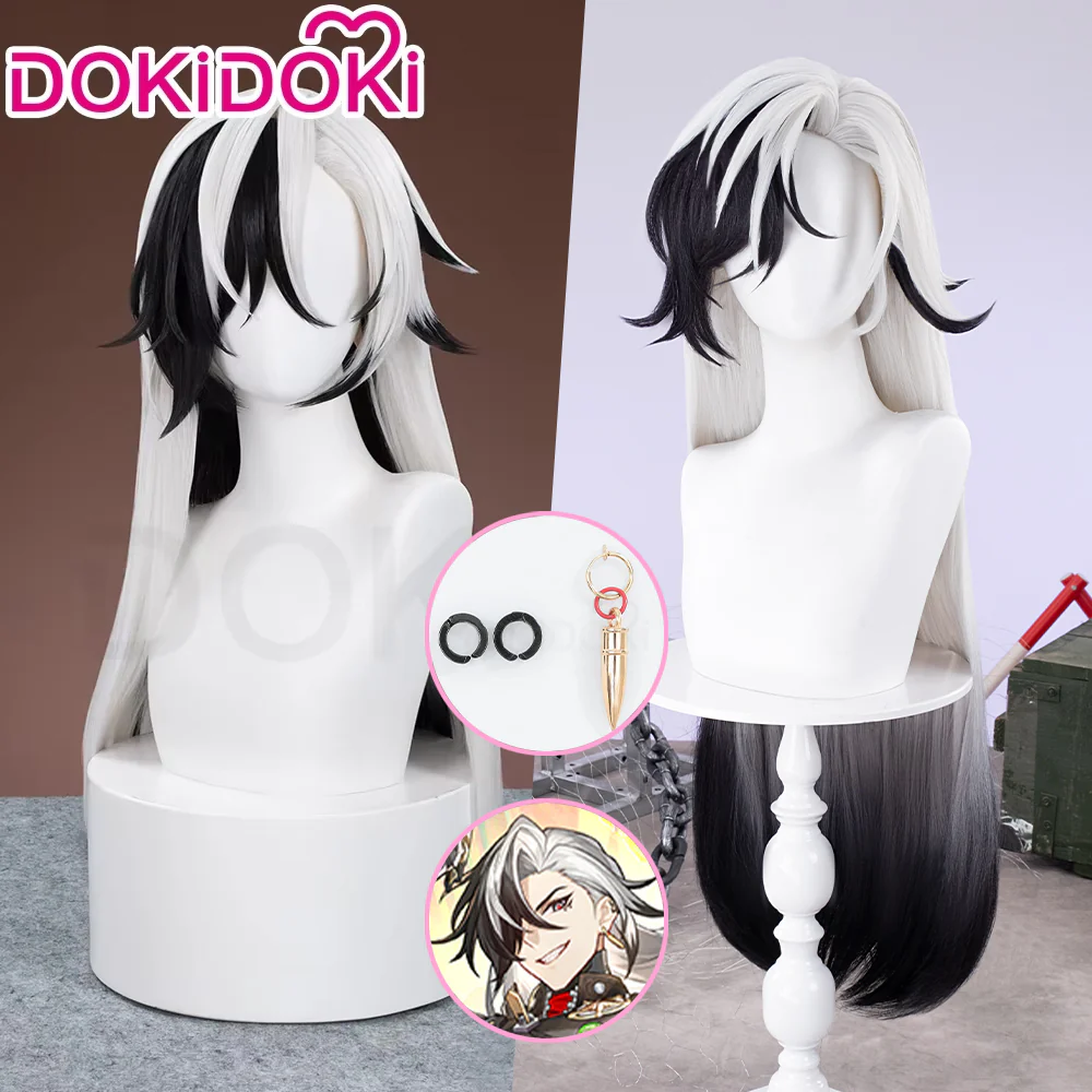 【Ready For Ship】DokiDoki Game Honkai: Star Rail Cosplay Boothill Wig / Earring Long White Black Wig Male