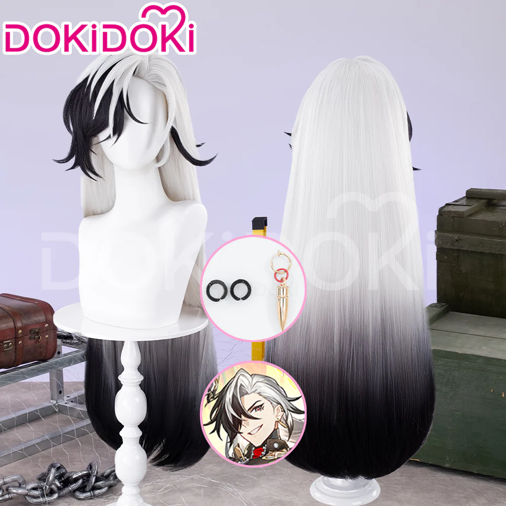 【Ready For Ship】DokiDoki Game Honkai: Star Rail Cosplay Boothill Wig / Earring Long White Black Wig Male - Image 2
