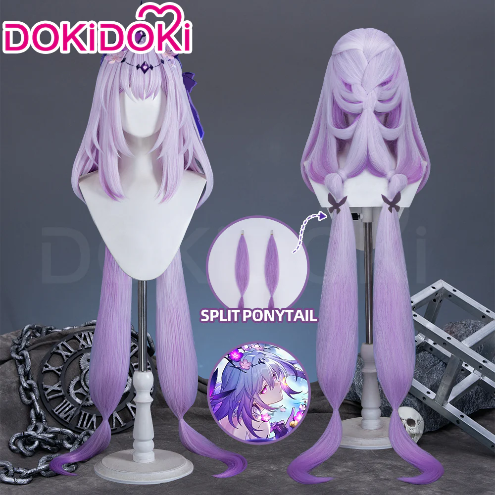 【Ready For Ship】DokiDoki Game Honkai: Star Rail Cosplay Castorice Cosplay Wig / Headwear Ears / Earrings Ear Clips Ear Accessories Long Straight Purple Hair Twin Ponytails - Image 2