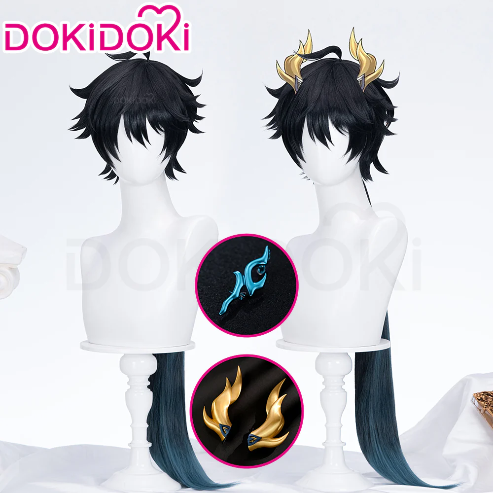 【Wig Ready For Ship】DokiDoki Game Honkai: Star Rail Cosplay Dan Heng Permansor Terrae Wig / Horn / Ear Clip Danheng Long Black Hair Accessory