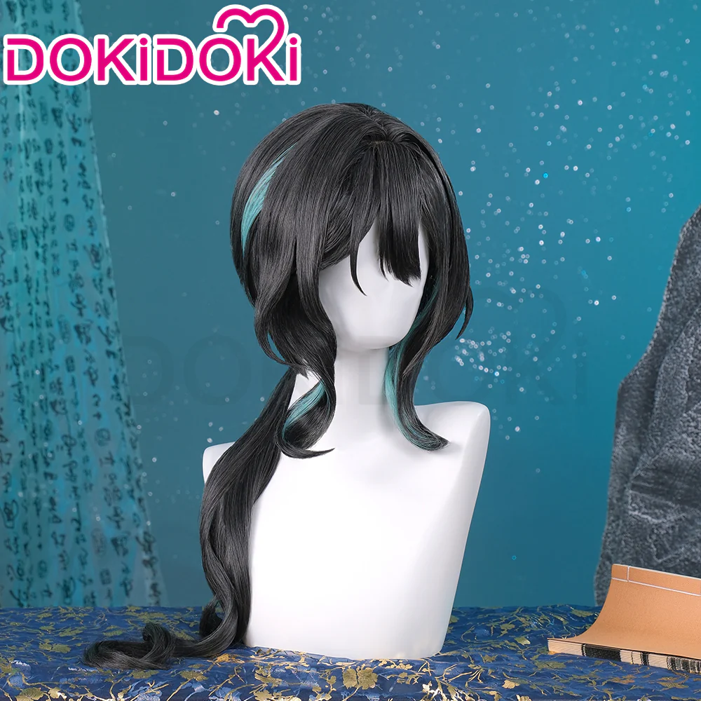 【Ready For Ship】DokiDoki Game Honkai: Star Rail Cosplay Ruan Mei Wig Long Curly Black Blue Highlight Hair Ruanmei - Image 2