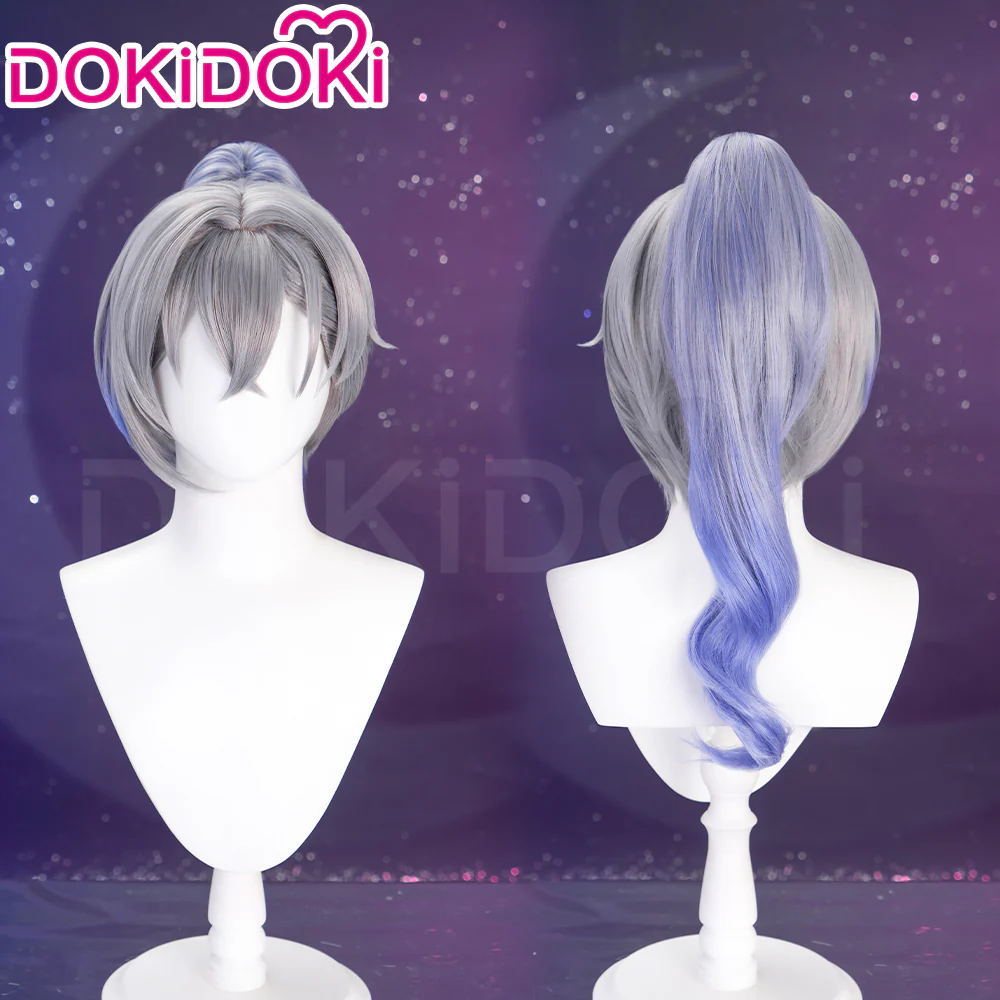 【Ready For Ship】DokiDoki Game Honkai: Star Rail Cosplay Silver Wolf Wig Sliver Blue Gradient Pony Tail / Glasses/ Ear Clip - Image 2
