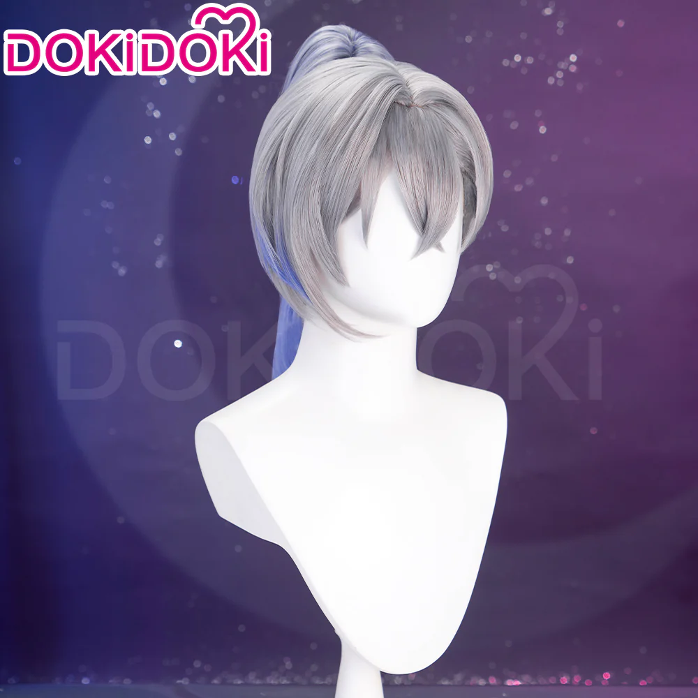 【Ready For Ship】DokiDoki Game Honkai: Star Rail Cosplay Silver Wolf Wig Sliver Blue Gradient Pony Tail / Glasses/ Ear Clip - Image 4
