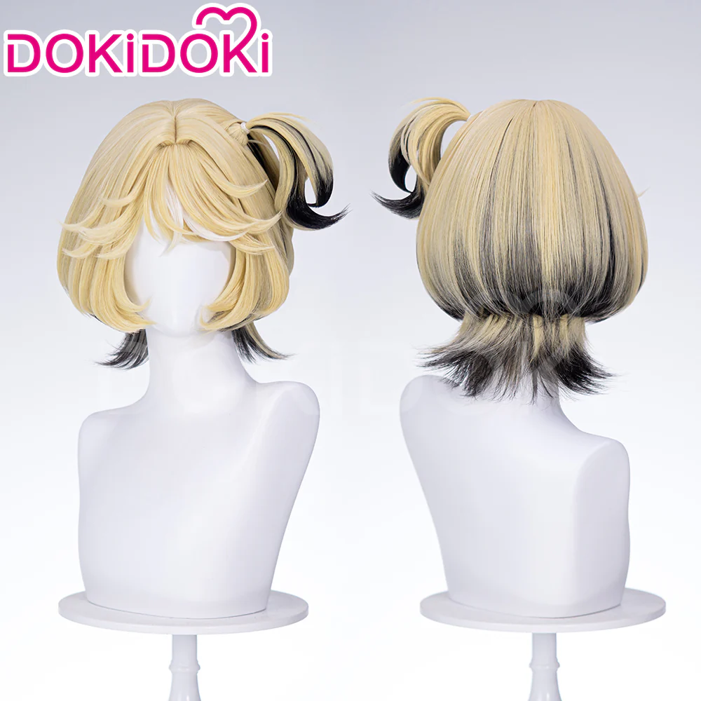 【Ready For Ship】DokiDoki Game Identity V Cosplay Mechanic Wig Short Reverse Warping Yellow Black Highlight Hair Tracy Resnick idv